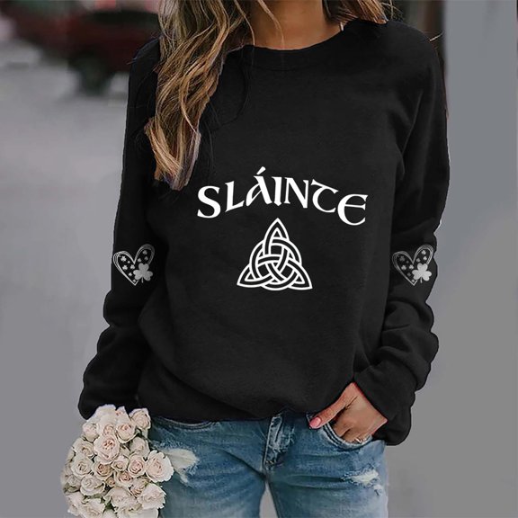 Craaazy Women's St Patricks Day Sweatshirts Casual Loose Round Neck Long Sleeve Tops with Comfy Shamrock Prints