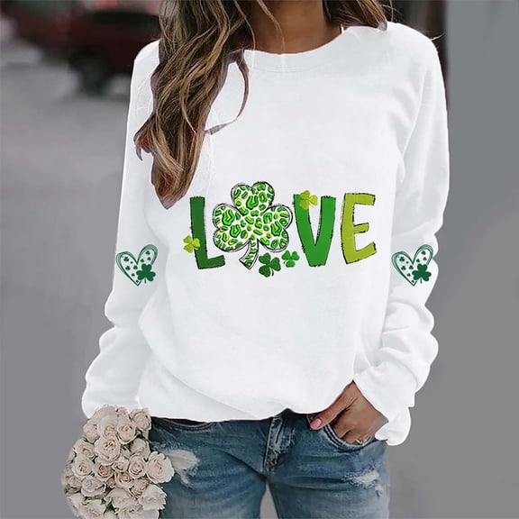 Craaazy Women's St Patricks Day Sweatshirts Casual Loose Round Neck Long Sleeve Tops with Comfy Shamrock Prints