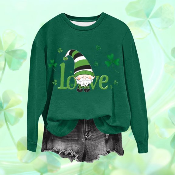 Craaazy Women's St Patricks Day Sweatshirts Casual Loose Round Neck Long Sleeve Tops with Comfy Shamrock Prints