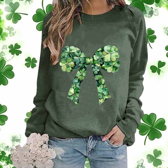 Craaazy Women's St Patricks Day Sweatshirts with Green Shamrock