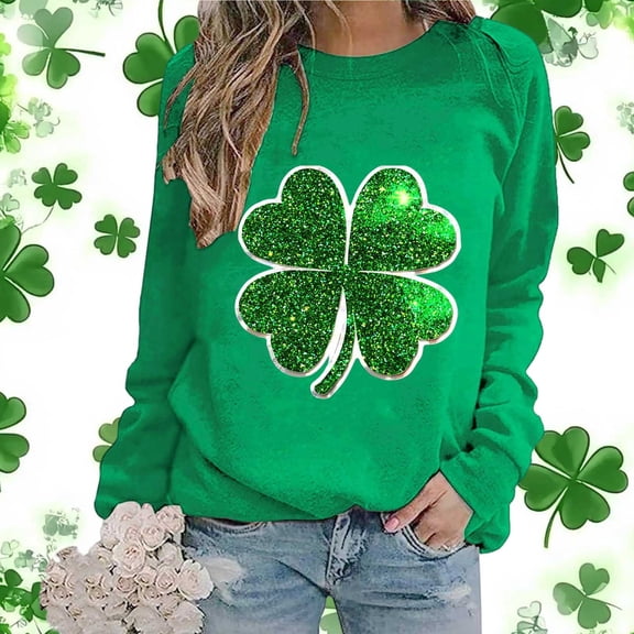 Craaazy Women's St Patricks Day Sweatshirts with Green Shamrock