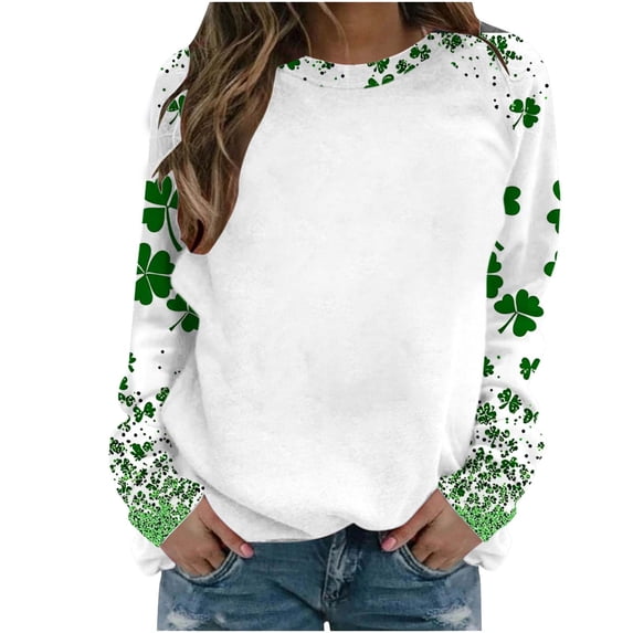 Craaazy Women's St Patricks Day Tops Casual Printed Round Neck Loose Long Sleeve Capless Festival Clothing Gifts