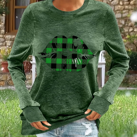 Craaazy Women's St Patricks Day Tops Clover Crewneck Long Sleeve Shirts Gifts