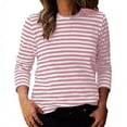 thumbnail image 1 of Craaazy Women's Striped Print Crew Neck 3/4 Sleeve Casual T-Shirt for Spring & Summer Gifts, 1 of 4