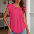 thumbnail image 1 of Craaazy Women's Summer Fashion Solid Color Short Sleeve Round Neck Pleated Tops with Loose Curved Hem for Casual Outfits, 1 of 8