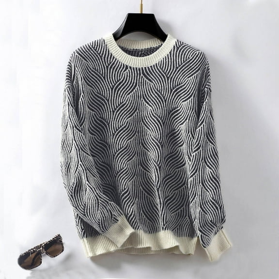 Craaazy Women's Sweater Elegant Solid Color Knitted Crew Neck Pullover Comfy Soft Long Sleeve Fall Winter Tops Gifts