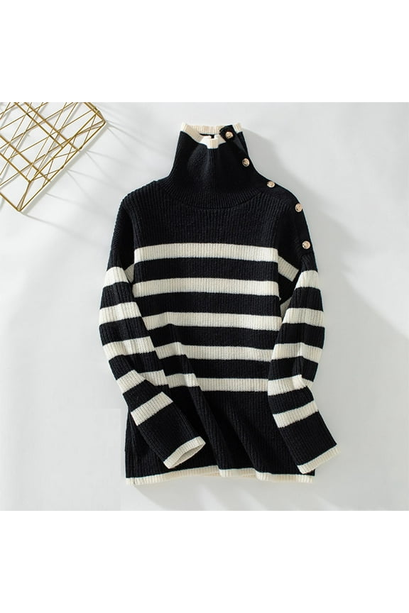 Women's Sweater Elegant Solid Color Knitted Striped Lapel Neck Pullover Comfy Soft Long Sleeve Fall Winter Tops Gifts