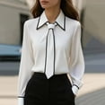 thumbnail image 1 of Craaazy Women's Temperament Solid Color Long Sleeve Top Lapel Business Shirts with Tie Gifts, 1 of 6
