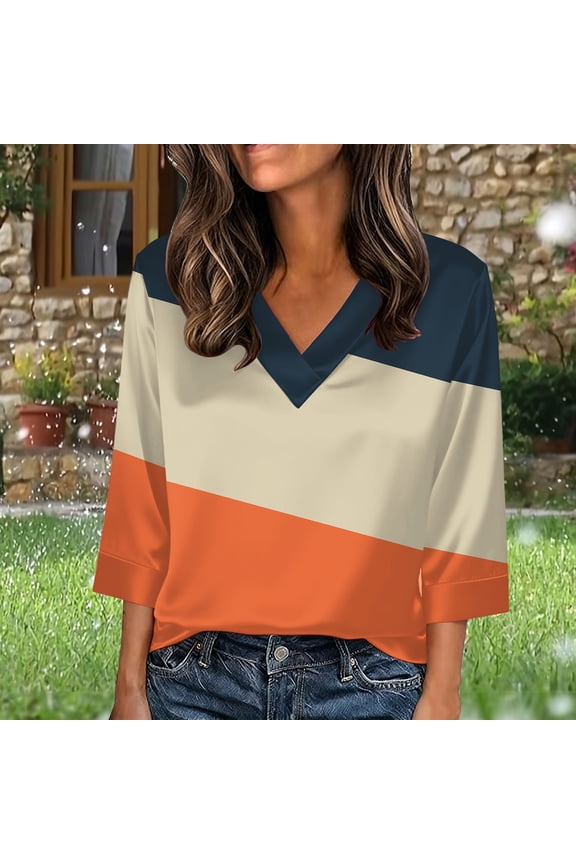 Women's V-Neck 3/4 Sleeve Satin Tops Gifts