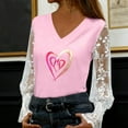 thumbnail image 1 of Craaazy Women's V-Neck Sheer Long Sleeve Valentines Graphic Shirts Gifts, 1 of 6