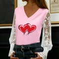 thumbnail image 1 of Craaazy Women's V-Neck Sheer Long Sleeve Valentines Graphic Shirts Gifts, 1 of 6