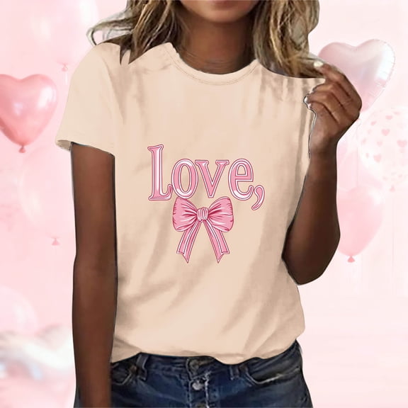 Craaazy Women's Valentine Print Short Sleeve T-Shirts Casual Round Neck Tops Gifts