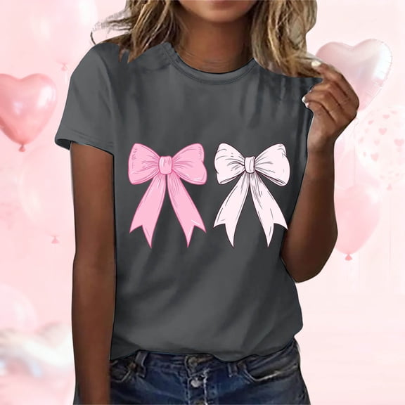 Craaazy Women's Valentine Print Short Sleeve T-Shirts Casual Round Neck Tops Gifts