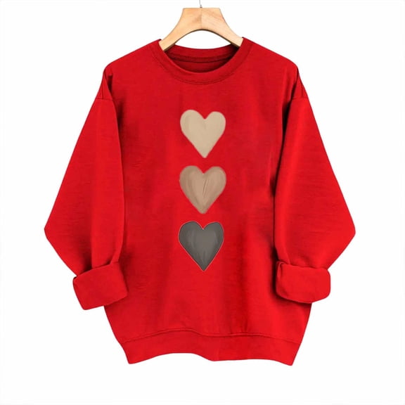 Craaazy Women's Valentine Printed Long Sleeve Tops Casual Crewneck Heart Graphics Shirt Gifts