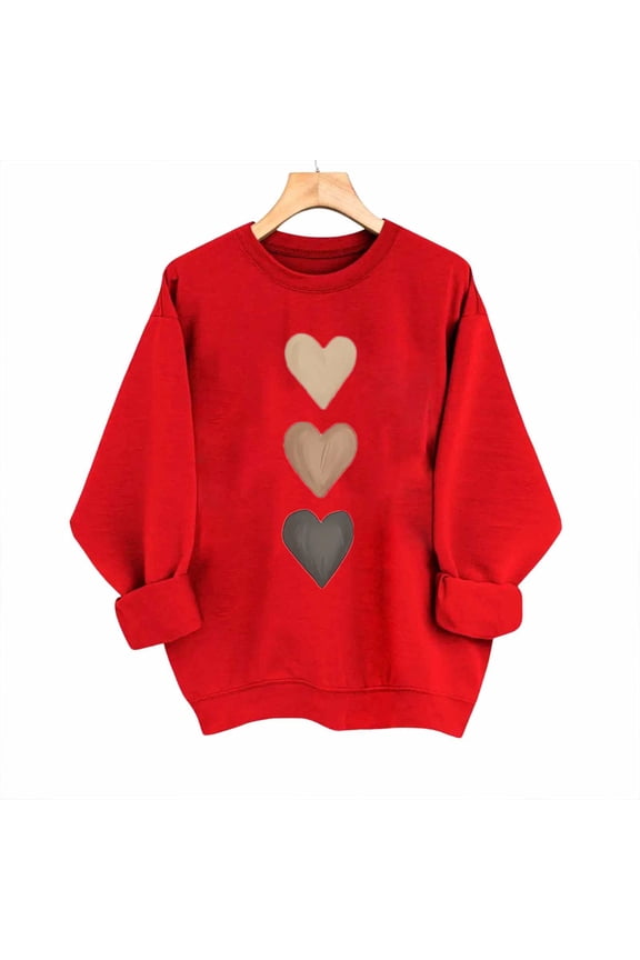 Women's Valentine Printed Long Sleeve Tops Casual Crewneck Heart Graphics Shirt Gifts