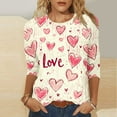 thumbnail image 1 of Craaazy Women's Valentine's Printing Shirts 3/4 Sleeve Round Neck Pullover Tops Gifts, 1 of 5
