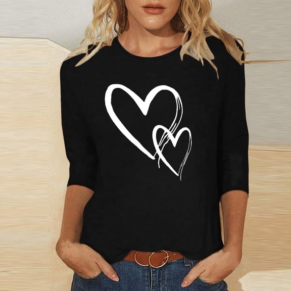 Craaazy Women's Valentines Day Crew Neck Loose 3/4 Sleeve Sweatshirts Gifts