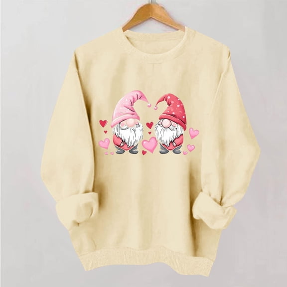 Craaazy Women's Valentines Day Crew Neck Love Heart Long Sleeve Hoodless Sweatshirts