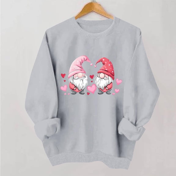 Craaazy Women's Valentines Day Crew Neck Love Heart Long Sleeve Hoodless Sweatshirts
