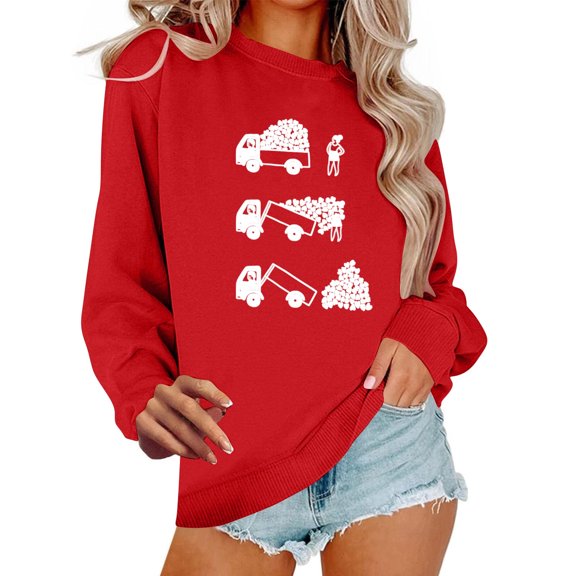 Craaazy Women's Valentines Day Sweatshirt Long Sleeve Round Neck Tops with Love Heart Prints Gifts