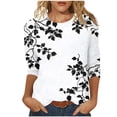 thumbnail image 1 of Craaazy Women's Vintage Floral Print 3/4 Length Sleeve Crewneck Spring T-shirts Gifts, 1 of 5
