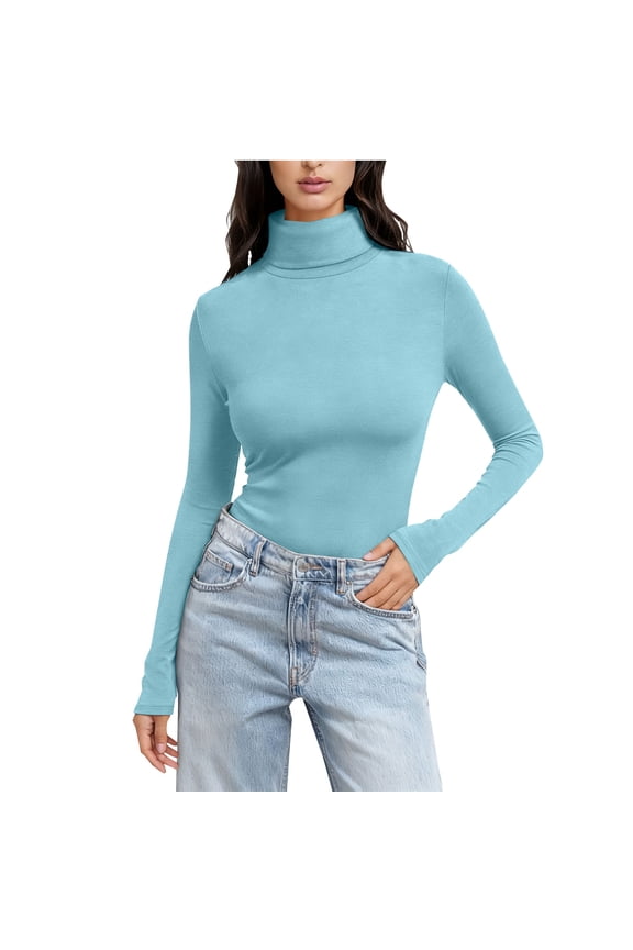 Women's Warm Solid Color Turtleneck Long Sleeve Base Layer Cozy Tops Gifts