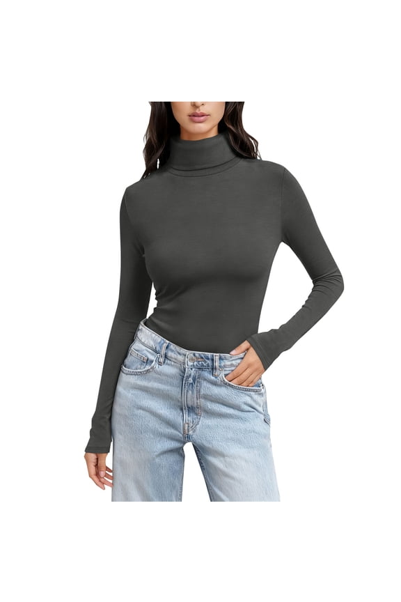 Women's Warm Solid Color Turtleneck Long Sleeve Base Layer Cozy Tops Gifts