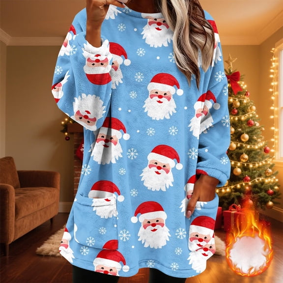 Craaazy Women's Winter Warm Round Neck Long Sleeve Christmas Shirts with Xmas Prints and Pockets Gifts
