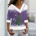thumbnail image 1 of Craaazy Womens Christmas Shirts Fluffy Fuzzy V Neck Xmas Long Sleeve Womens Tops Snowflake Graphic Blouse Gifts for Women, 1 of 3