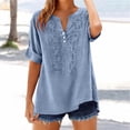 thumbnail image 1 of Craaazy Womens Embroidery V-Neck Tunic, Lightweight Cotton Linen Blend Short Sleeve Shirt for Beach, Vacation, Daily Outfits Gifts, 1 of 7