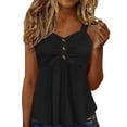 thumbnail image 1 of Craaazy Womens Fashion Ruched Button Detail Cami Tops, Flared Hem Sleeveless Blouses for Beach, Daily Wear & Vacation Gifts, 1 of 9