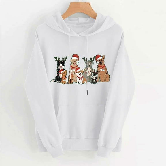 Craaazy Womens Hoodies Christmas Print Long Sleeve Womens Shirts Xmas Womens Tops with Pockets Gifts for Women