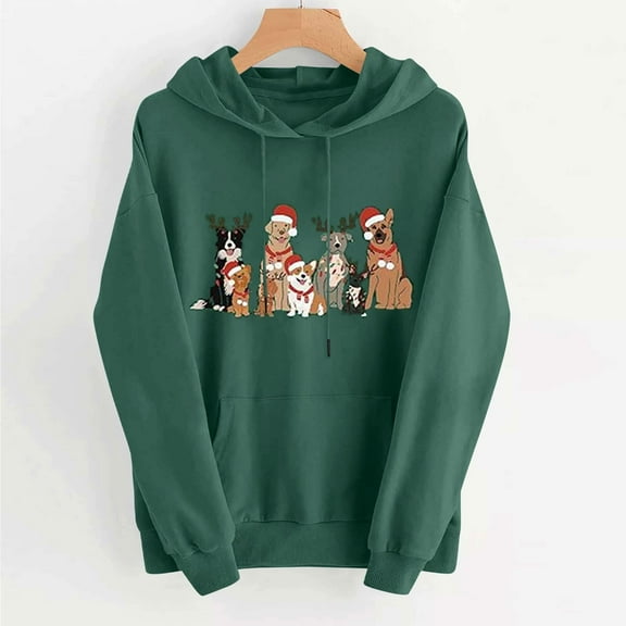 Craaazy Womens Hoodies Christmas Print Long Sleeve Womens Shirts Xmas Womens Tops with Pockets Gifts for Women