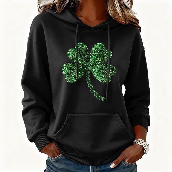 Craaazy Womens Long Sleeve St Patricks Day Hooded Shirts Pullover Tops with Pockets and Drawsrting
