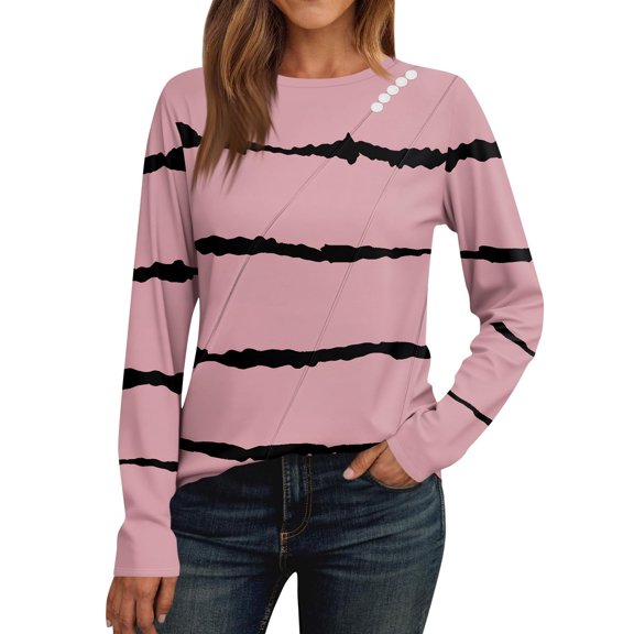 Craaazy Womens Long Sleeve Sweatshirt Casual Crew Neck Ruched Tops Button Work Blouses Gifts