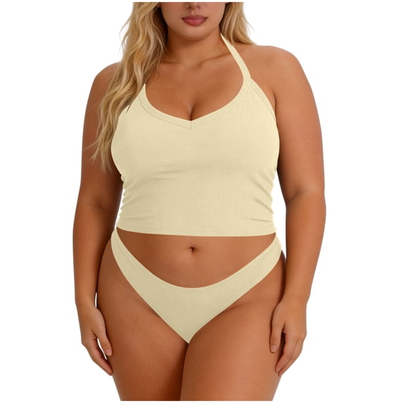 Craaazy Womens Plus Size Sports Tops Solid Color Racerback Ribbed Sleeveless Built-in Bra Crop Tank Tops for Workout Gift