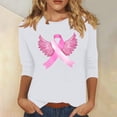 thumbnail image 1 of Craaazy Womens Shirts Breast Cancer Awareness Tops for Women 3/4 Sleeve Crewneck Pink Ribbon Print Blouses Gifts For Women, 1 of 4