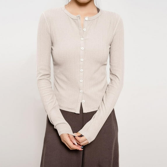 Craaazy Womens Shirts Button Down Shirts For Women Ribbed Knit Cardigan Solid Color Long Sleeve Top Gifts For Women