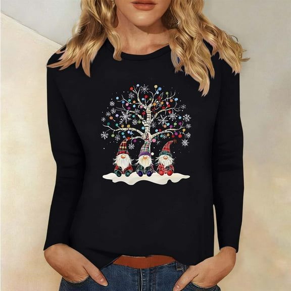 Craaazy Womens Shirts Christmas Printed Long Sleeve Blouse Xmas Womens Tops Funny Sant Christmas Pullover Gifts for Women