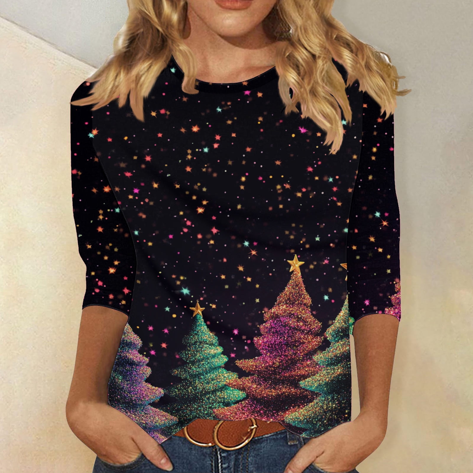 Craaazy Womens Shirts Christmas Sparkling Colorful Christmas Tree Craaazy Womens Shirts Christmas Sparkling Colorful Christmas Tree