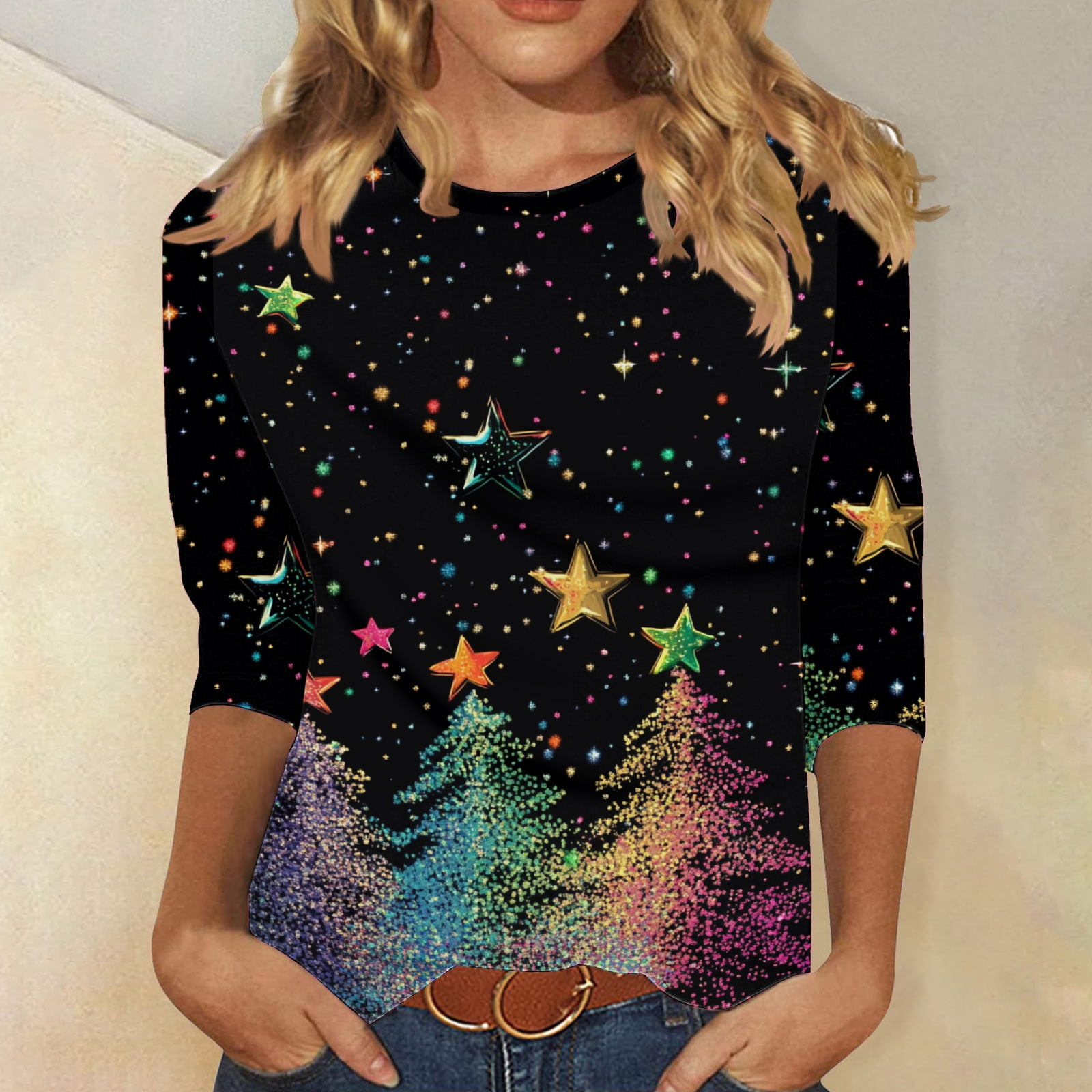 Craaazy Womens Shirts Christmas Sparkling Colorful Christmas Tree Craaazy Womens Shirts Christmas Sparkling Colorful Christmas Tree