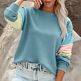 thumbnail image 1 of Craaazy Womens Shirts Color Block Crewneck Long Sleeve Casual Sweatshirt Ribbed Trim Pullover Gifts For Women, 1 of 8