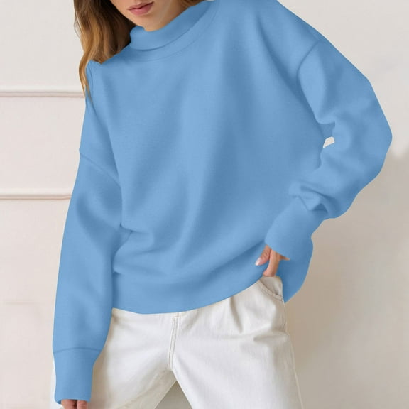 Craaazy Womens Shirts Crew Neck Sweatshirt Casual Pullover Loose Fit Relaxed Sweatshirt Solid Color Top Gifts For Women