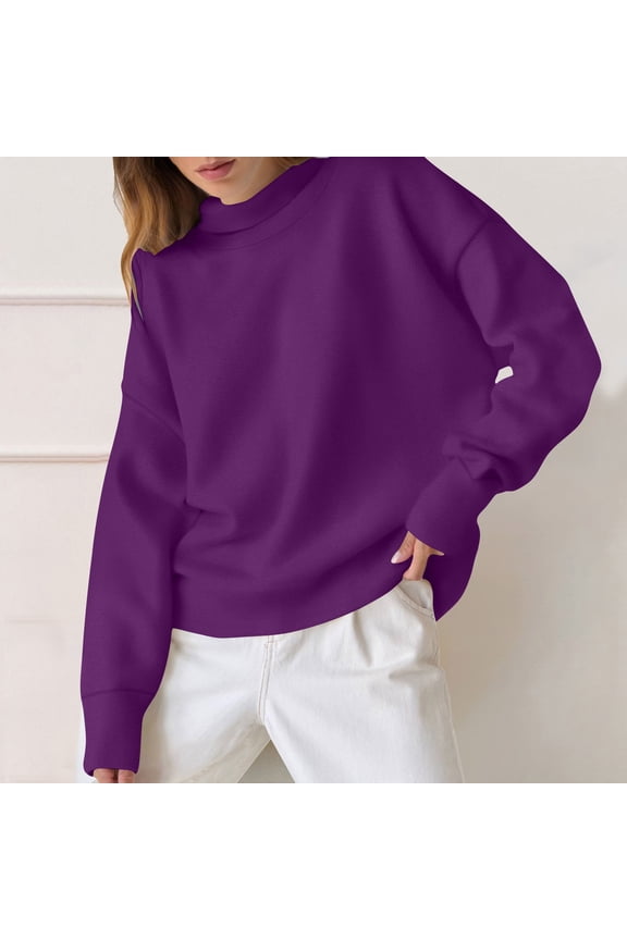 Womens Shirts Crew Neck Sweatshirt Casual Pullover Loose Fit Relaxed Sweatshirt Solid Color Top Gifts For Women