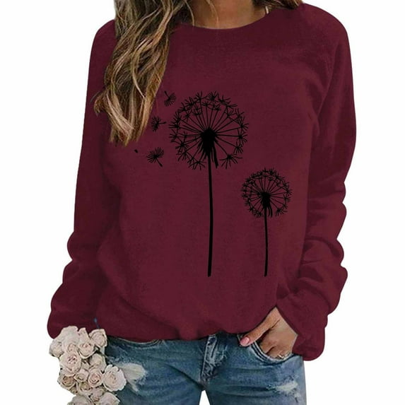 Craaazy Womens Shirts Casual Printed Sweatshirt Round Neck Loose Long Sleeve Sweatshirt Gifts for Women