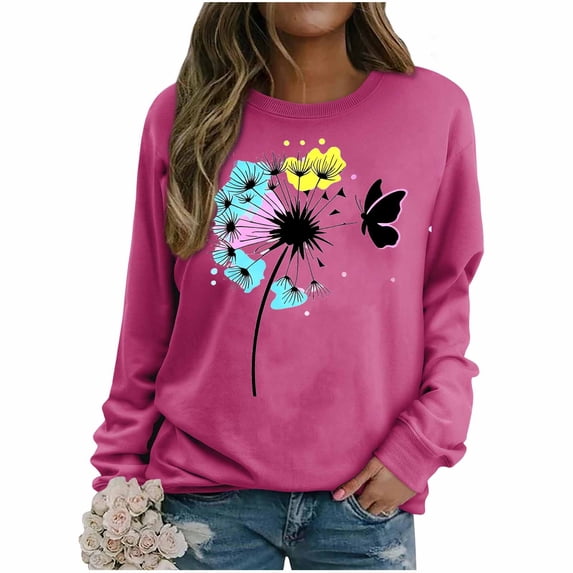 Craaazy Womens Shirts Casual Printed Sweatshirt Round Neck Loose Long Sleeve Sweatshirt Gifts for Women
