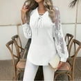 thumbnail image 1 of Craaazy Womens Shirts Floral Lace Long Sleeve Tops Lace Up V-Neck Casual Loose Blouses Gifts For Women, 1 of 7