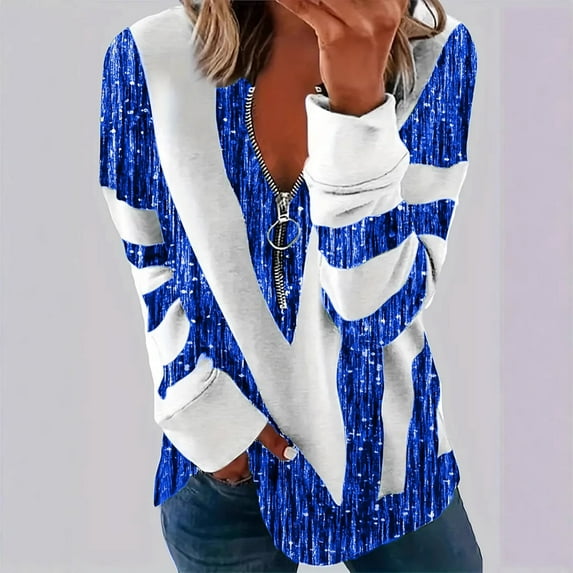 Craaazy Womens Shirts Half Zip Sweatshirt Color Block Long Sleeve Casual Shirts Gifts For Women