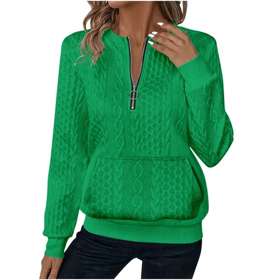 Craaazy Womens Shirts Half Zip Sweatshirts Long Sleeved Crew Neck Solid Color Top Gifts