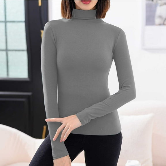 Craaazy Womens Shirts Long Sleeve Soild Turtleneck Pullover Soft Thermal Tops Gifts For Women
